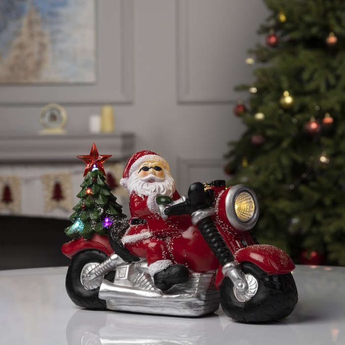 Светодиодная фигура «Дед Мороз на мотоцикле» 30 × 10 × 6 см, полистоун, свечение мульти