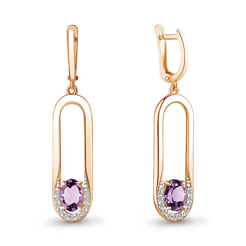 

Серьги подвески из серебра с аметистом/фианитом Aquamarine 4741104А_925_з, 4741104А_925_з