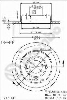 

Диск тормозной задний 258mm brembo 08544310, Диск тормозной задний 258mm brembo 08544310 brembo 08544310