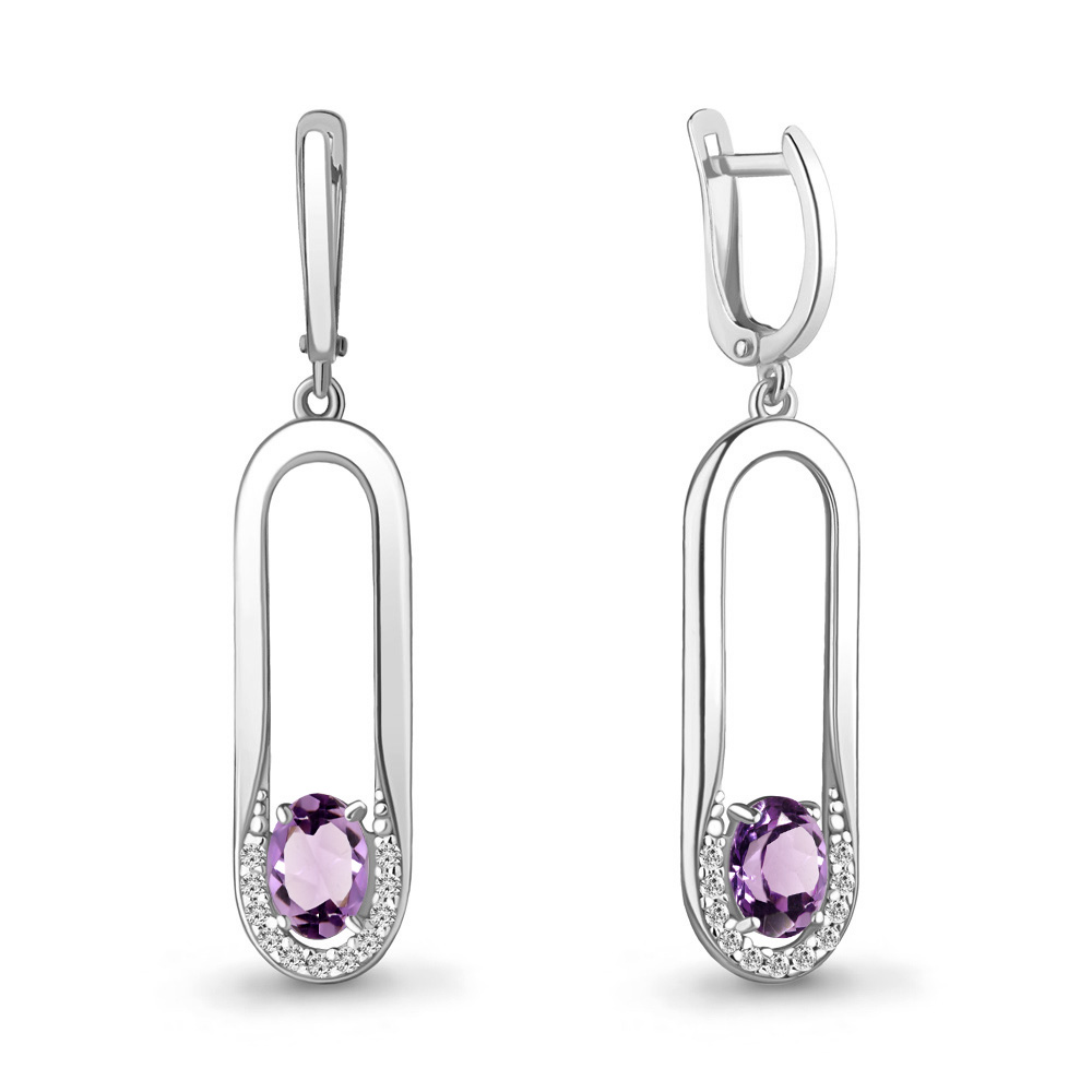 

Серьги подвески из серебра с аметистом/фианитом Aquamarine 4741104А_925_р, 4741104А_925_р