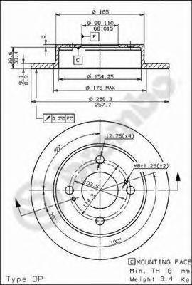 

Диск тормозной задний 258mm brembo 08544360, Диск тормозной задний 258mm brembo 08544360 brembo 08544360