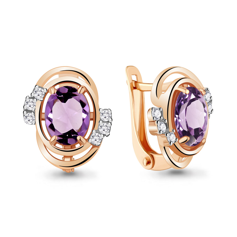 

Серьги из серебра с аметистом/фианитом Aquamarine 4741204А_925_з, 4741204А_925_з