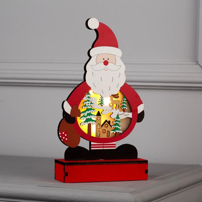 Светодиодная фигура «Дед Мороз» 13x14x5 см, дерево, свечение тёплое белое