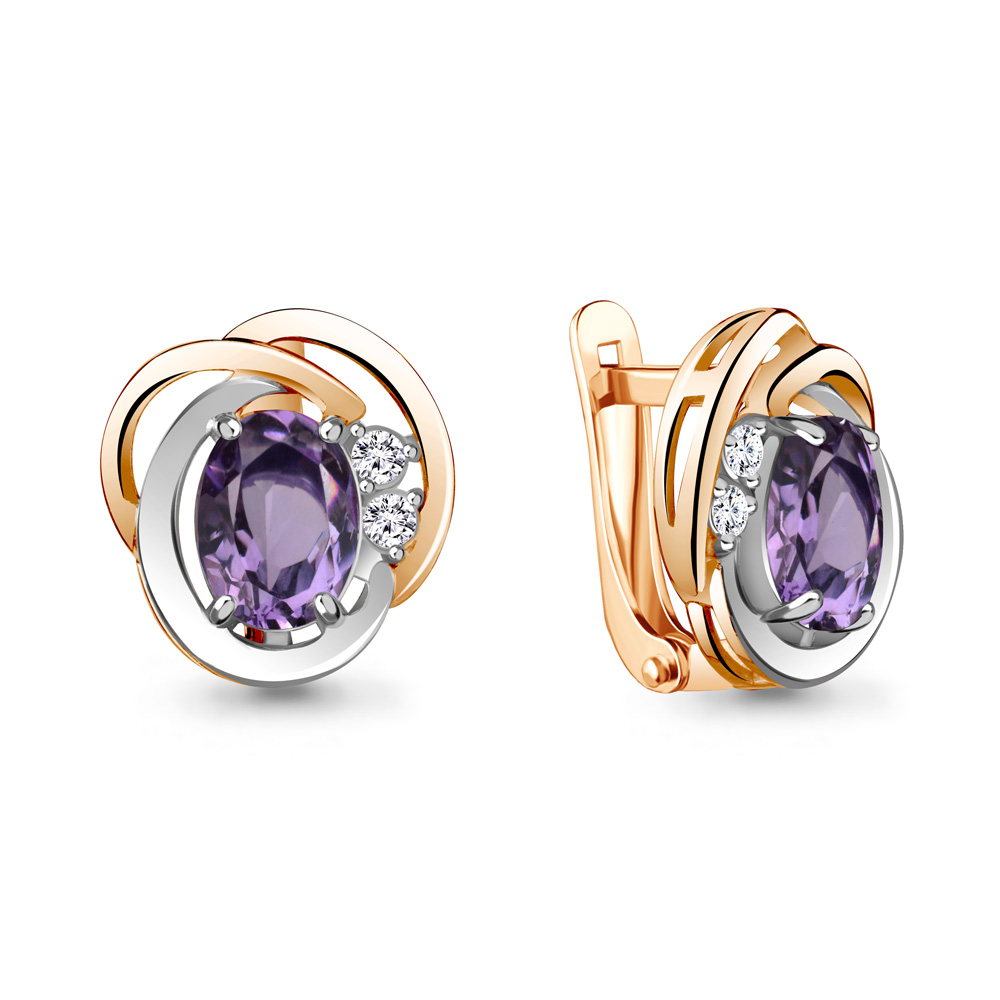 

Серьги из серебра с аметистом/фианитом Aquamarine 4741304А_925_з, 4741304А_925_з