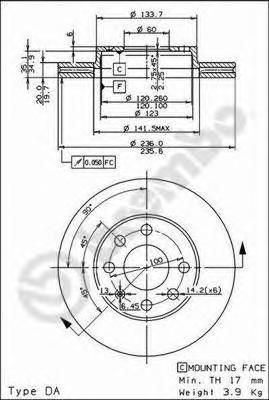 

Диск тормозной передний 236mm вентилируемый