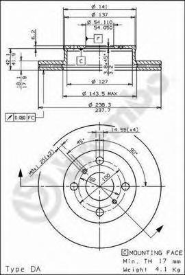 

Диск тормозной передний 238mm вентилируемый