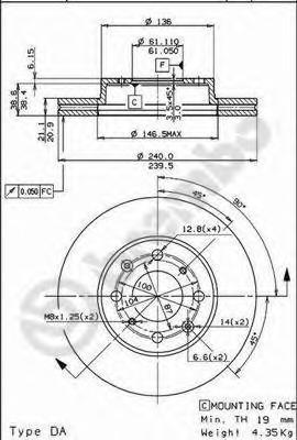 

Диск тормозной передний 240mm вентилируемый
