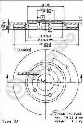 

Диск тормозной передний 281mm вентилируемый