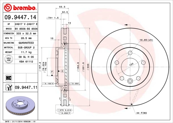 

Диск тормозной передний 333mm вентилируемый