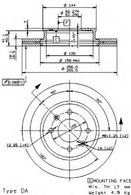 

Диск тормозной передний 256mm вентилируемый