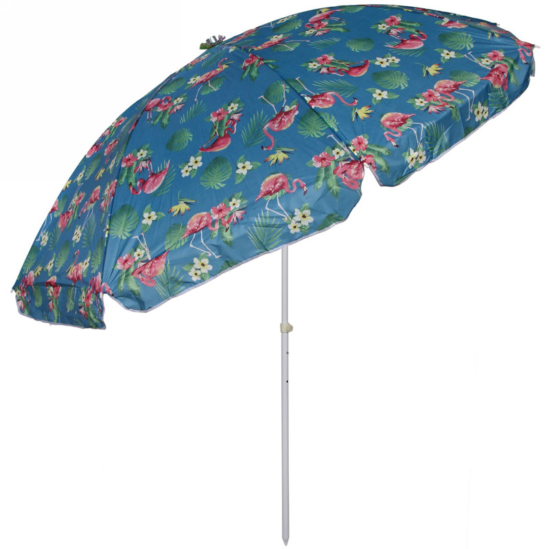 Зонт пляжный ДоброСад 835-740 D=240см h-220см Фламинго голубой с механизмом наклона