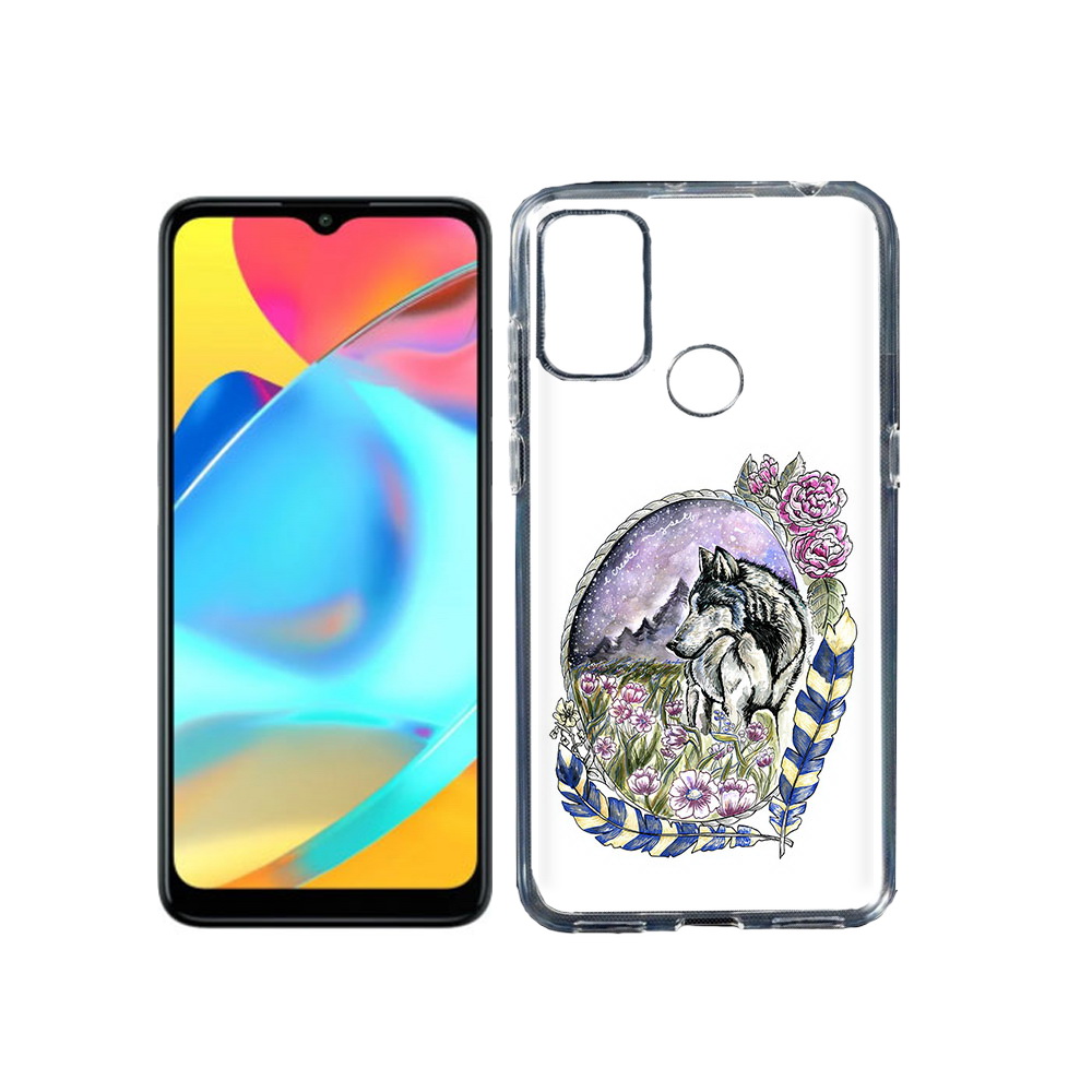 

Чехол MyPads Tocco для Alcatel 3L 6056H (2021) нарисованный волк в цветах с перьями, Прозрачный, Tocco