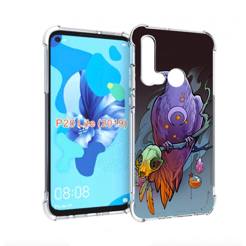 Чехол бампер MyPads фиолетовый ворон на ветке для Huawei P20 Lit