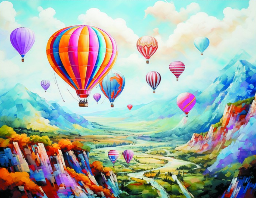 

Алмазная мозаика DVEKARTINKI HWA Полет воздушных шаров над горами и лесами 40x50, Полет воздушных шаров над горами и лесами