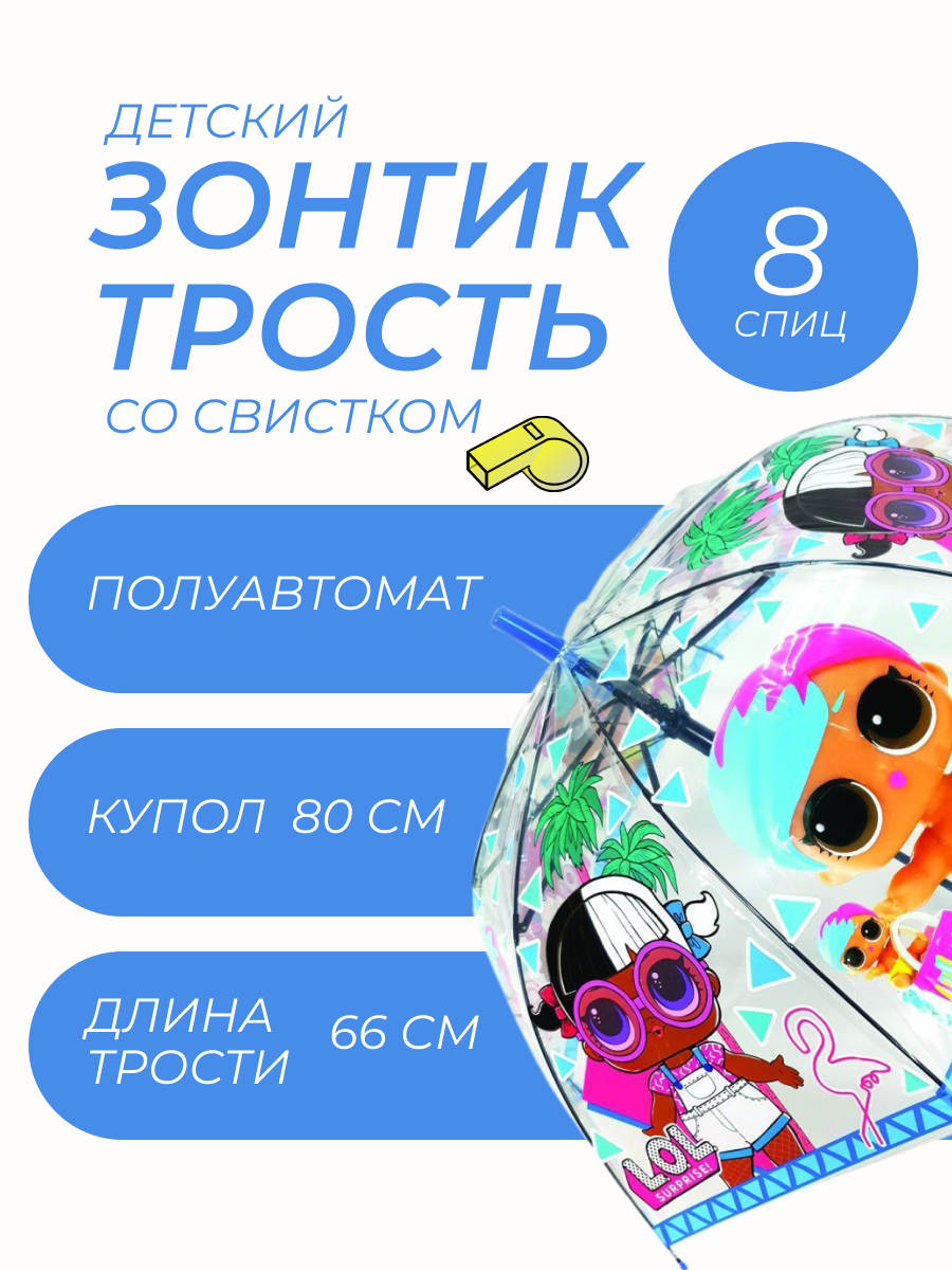 

Прозрачный детский зонт-трость Universal Umbrella для девочек LOL Suprprise, синий, UN269-B