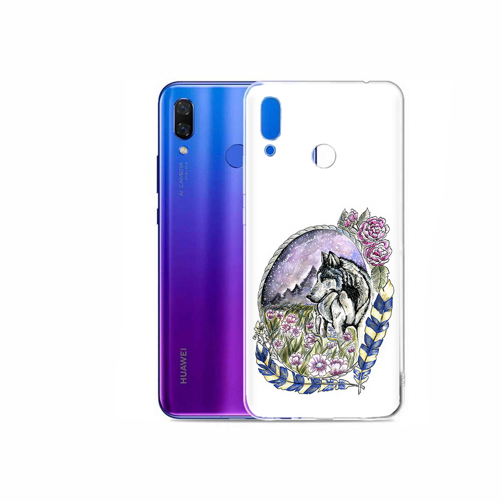 

Чехол MyPads Tocco для Honor Play нарисованный волк в цветах с перьями, Прозрачный, Tocco