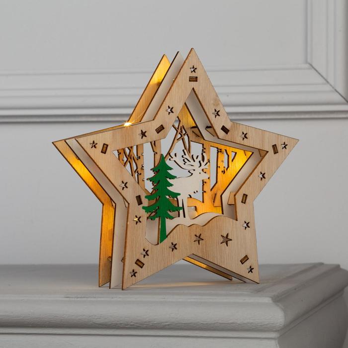 

Световая фигура Luazon Lighting Звезда с оленем в лесу Р00011586 белый теплый, Звезда с оленем в лесу