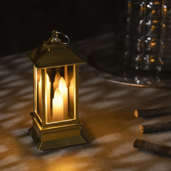 фото Светодиодная фигура «золотистый фонарь со свечками» 5.5×13×5.5 см, свечение тёплое белое luazon lighting