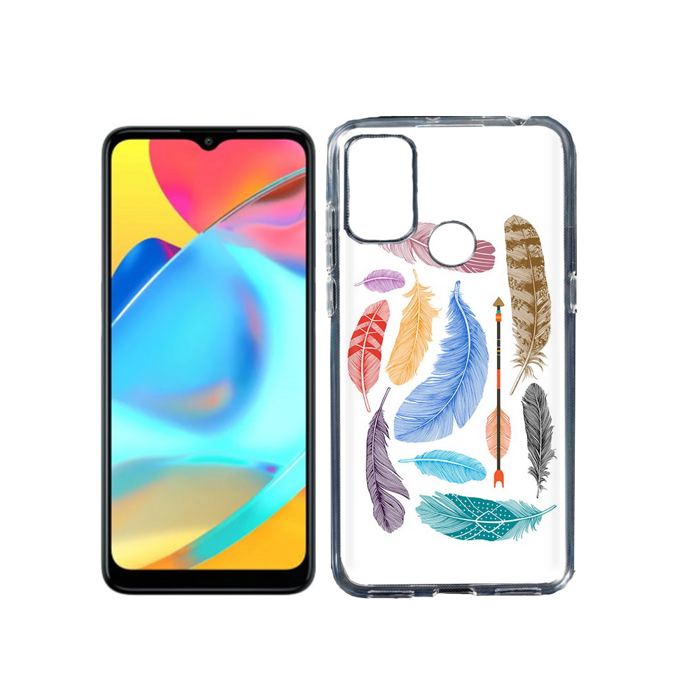 

Чехол MyPads Tocco для Alcatel 3L 6056H (2021) разноцветные перья (PT160724.669.572), Прозрачный, Tocco