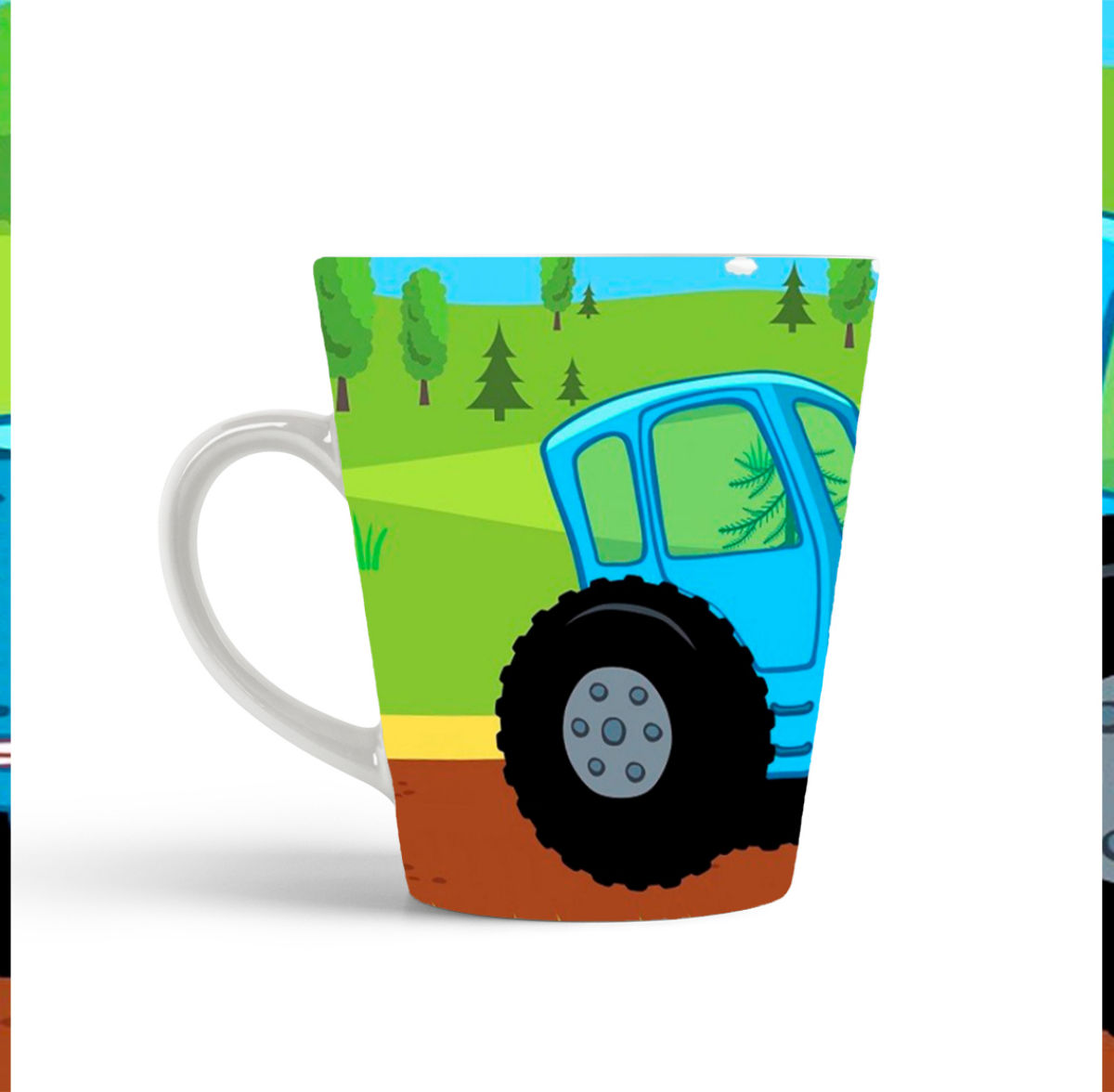 

Конусная кружка CoolPodarok Мультфильмы Для детей Синий трактор (в поле)