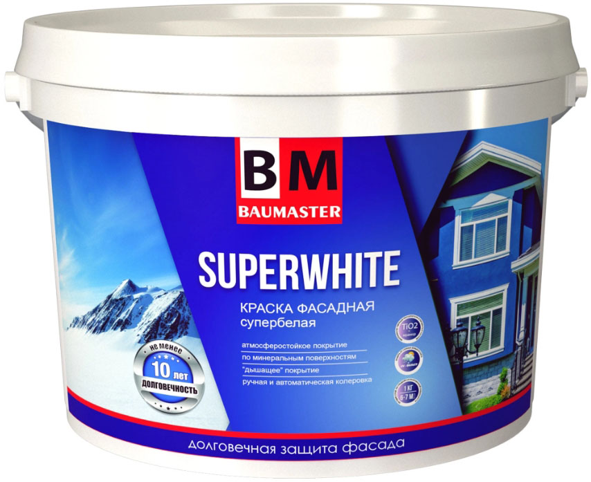 фото Baumaster superwhite base a краска фасадная вд-ак-1180 (13кг)