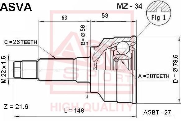 

ШРУС внешний ASVA mz34