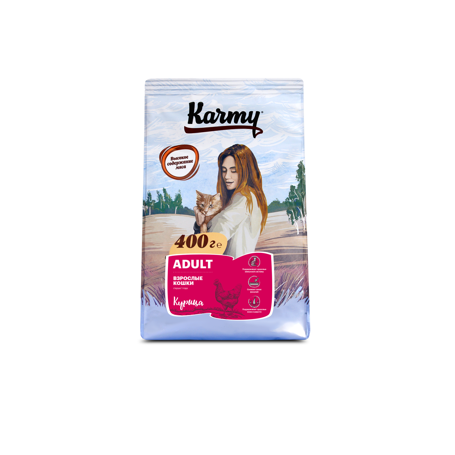 фото Сухой корм для кошек karmy adult, курица, 0,4кг