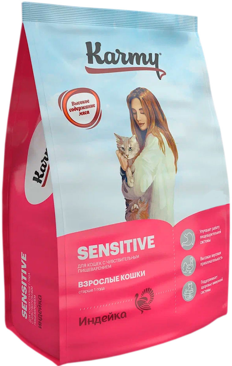 фото Сухой корм для кошек karmy sensitive, индейка, 1,5кг