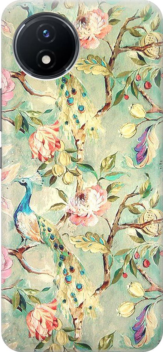 

Силиконовый чехол на Vivo Y02 с принтом "Винтажный цветочный паттерн", Зеленый;розовый, 157832