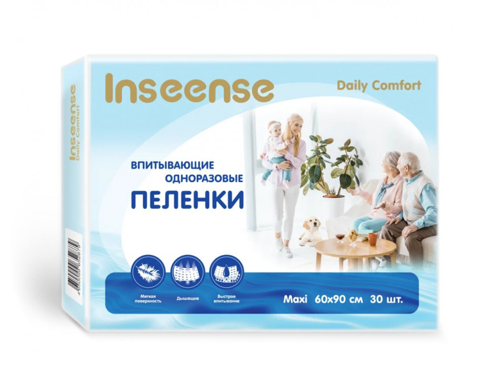 фото Пеленки inseense daily comfort впитывающие одноразовые 60 х 90 30 шт.