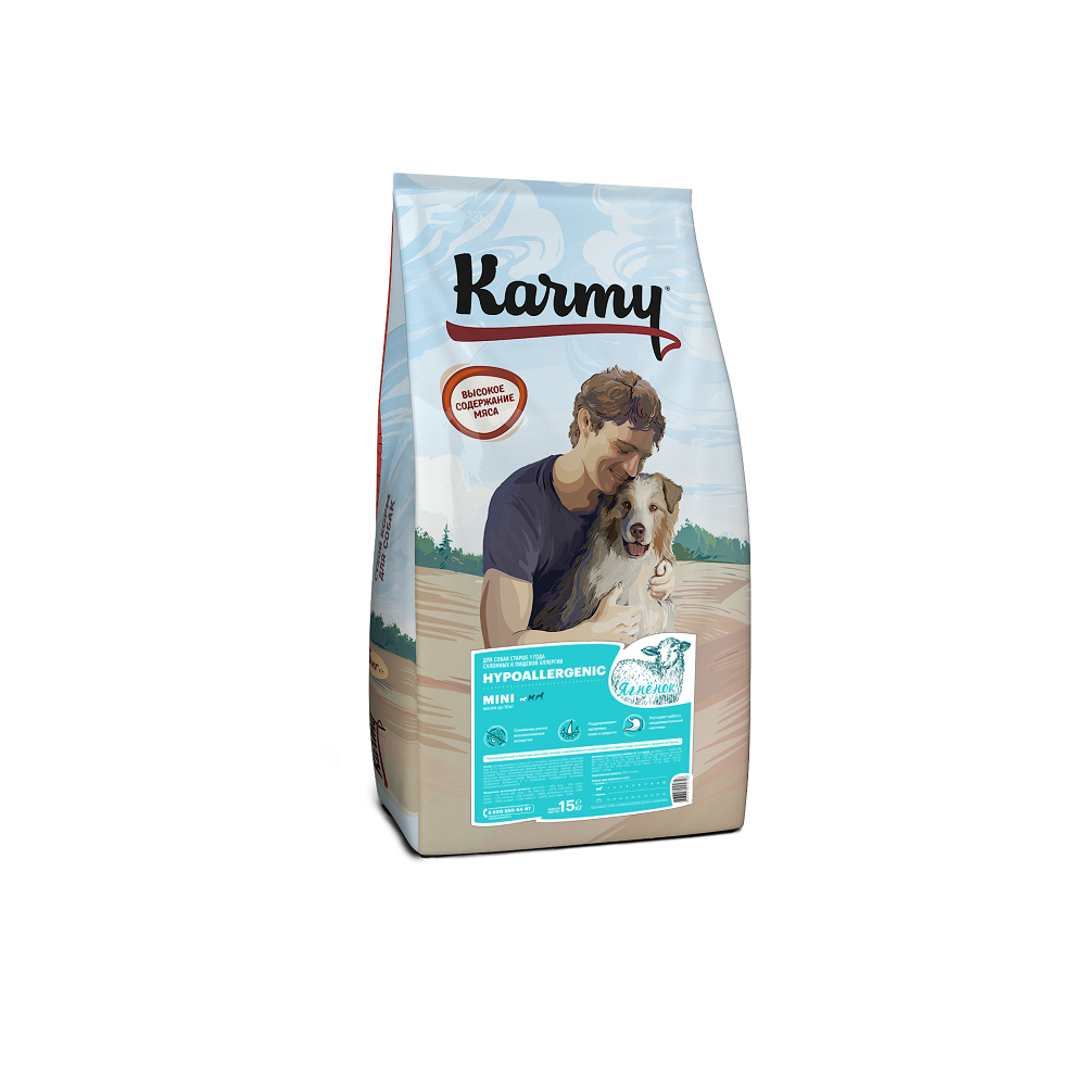 фото Сухой корм для собак karmy hypoallergenic mini, мелкие породы,гипоаллергенный,ягненок,15кг