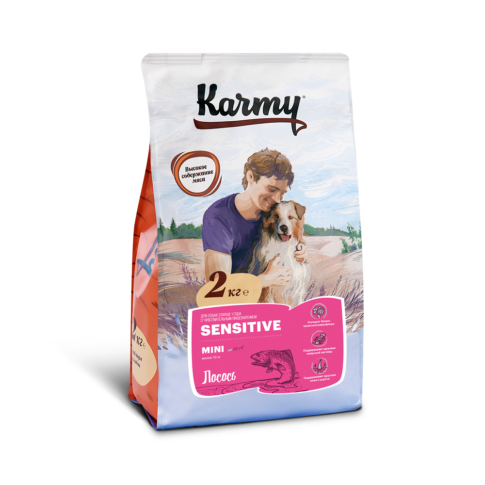 фото Сухой корм для собак karmy sensitive mini, для мелких пород, лосось, 2кг