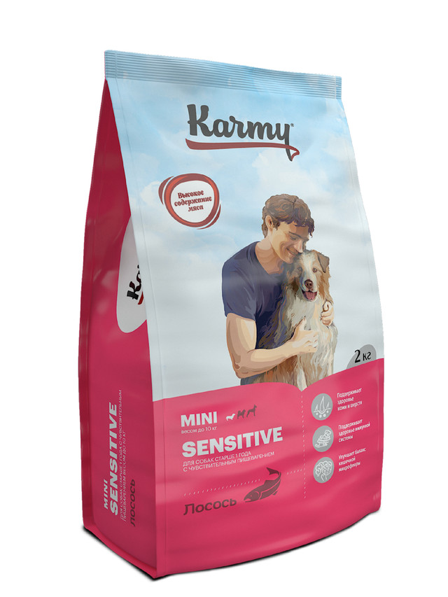 Сухой корм для собак Karmy Sensitive Mini, для мелких пород, лосось, 2кг