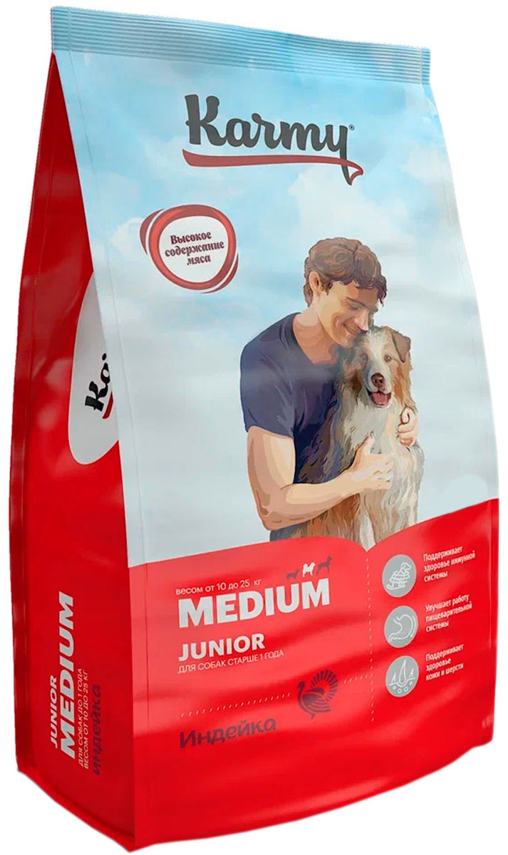 

Сухой корм для щенков Karmy Medium Junior, для средних пород, индейка, 15кг, Medium Junior