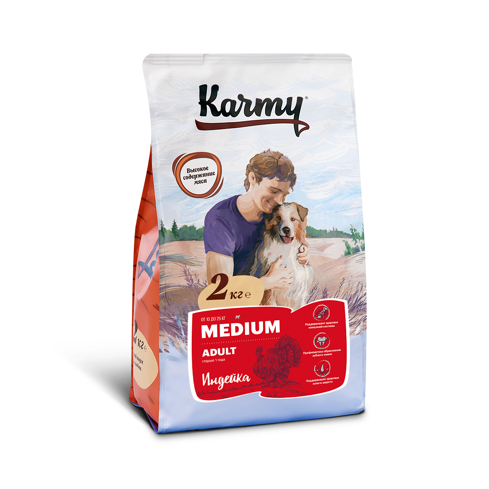 фото Сухой корм для собак karmy medium adult, для средних пород, индейка, 2кг