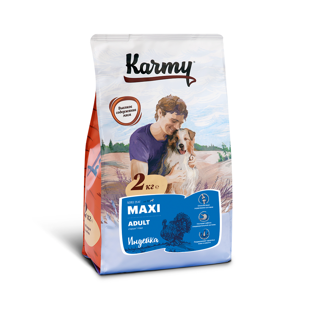 фото Сухой корм для собак karmy maxi adult, для крупных пород, индейка, 2кг