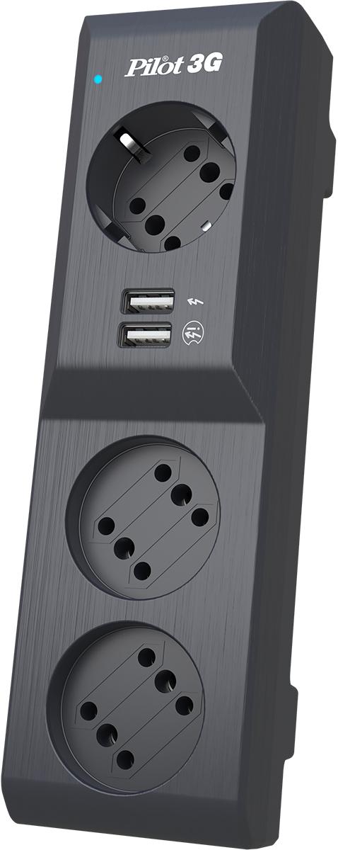 Pilot Surge protector Pilot 3G 3xGP euro outlets, 10А/2.2кВа, 2xUSB, 1.8m, grafit