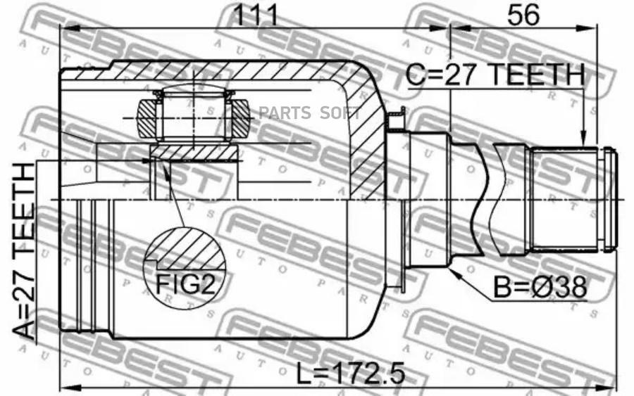 

Шрус Внутренний Правый 27x38x27 Febest арт. 1611-221FRH