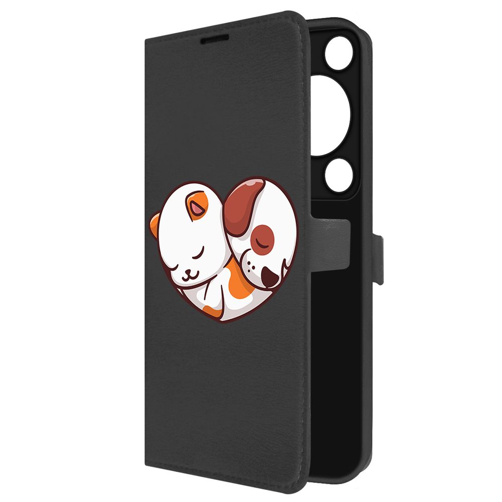 

Чехол-книжка Krutoff Eco Book для Huawei Nova Y72s Котёнок и Щенок (черный)