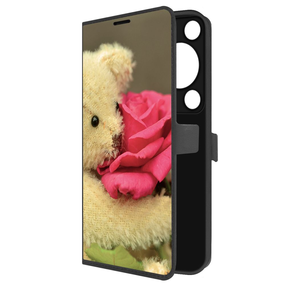 

Чехол-книжка Krutoff Eco Book для Huawei Nova Y72s Медвежонок с розой (черный)