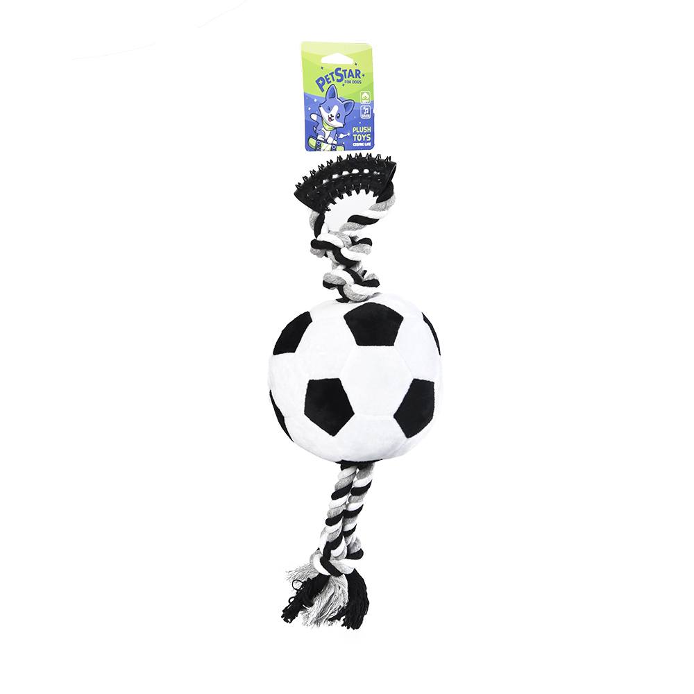 Игрушка для собак PET STAR Мяч футбольный с канатом и пищалкой, 14х51см