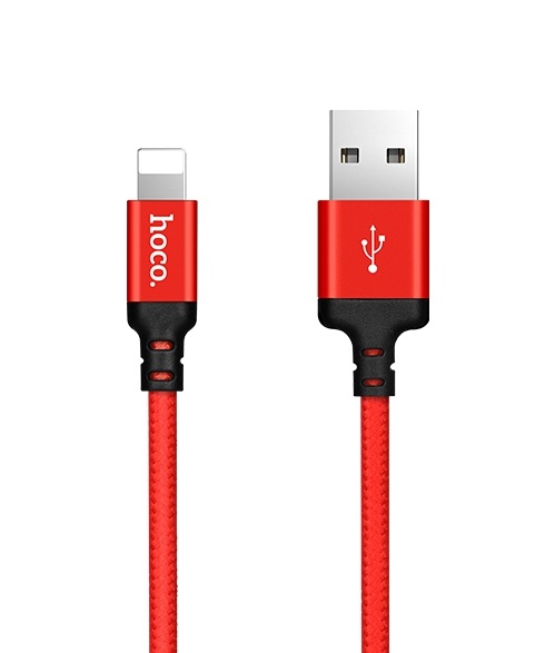 фото Дата-кабель usb 1.7a для lightning 8-pin hoco x14 нейлон 2м red black (повреждена упаковка