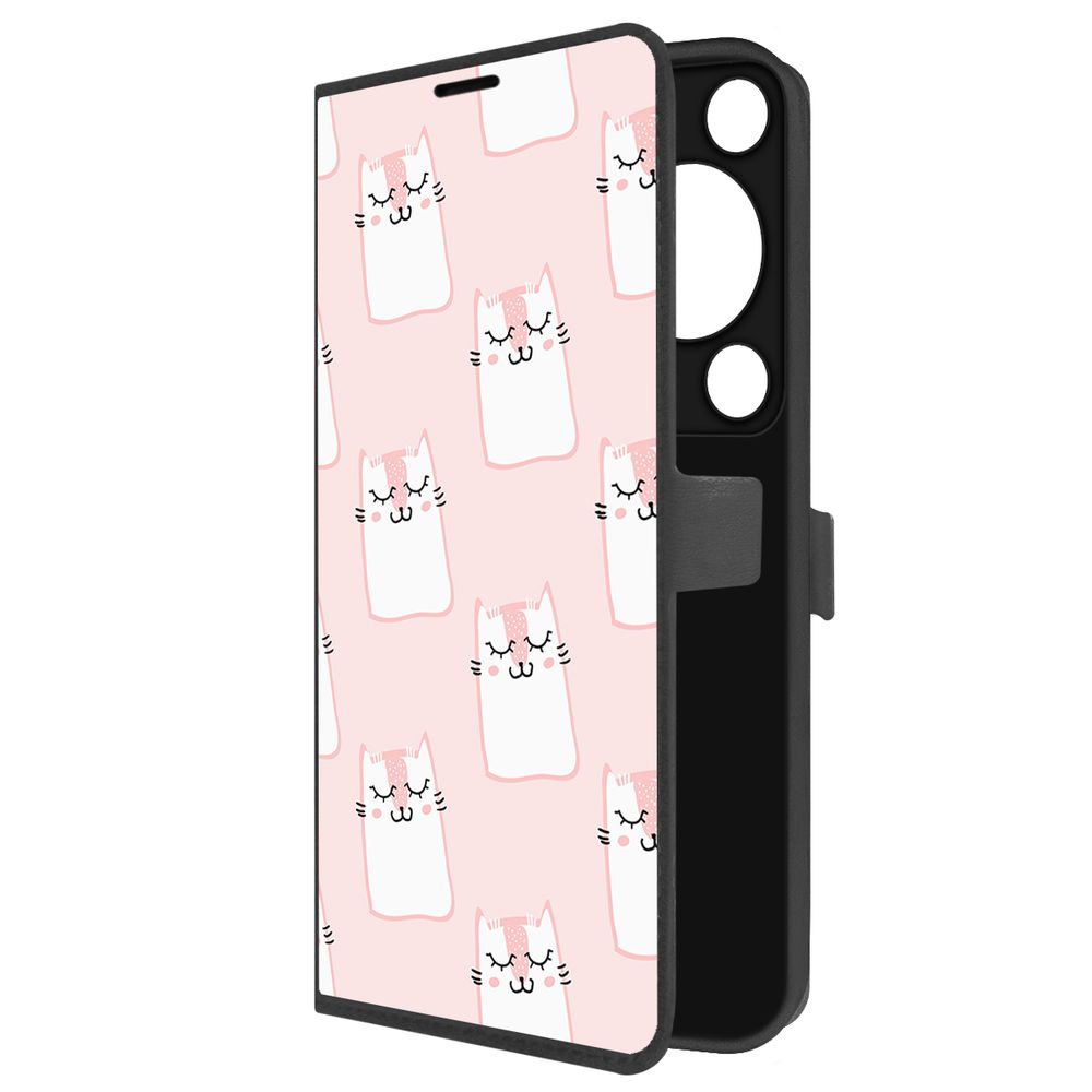 

Чехол-книжка Krutoff Eco Book для Huawei Nova Y72s Котики паттерн (черный)