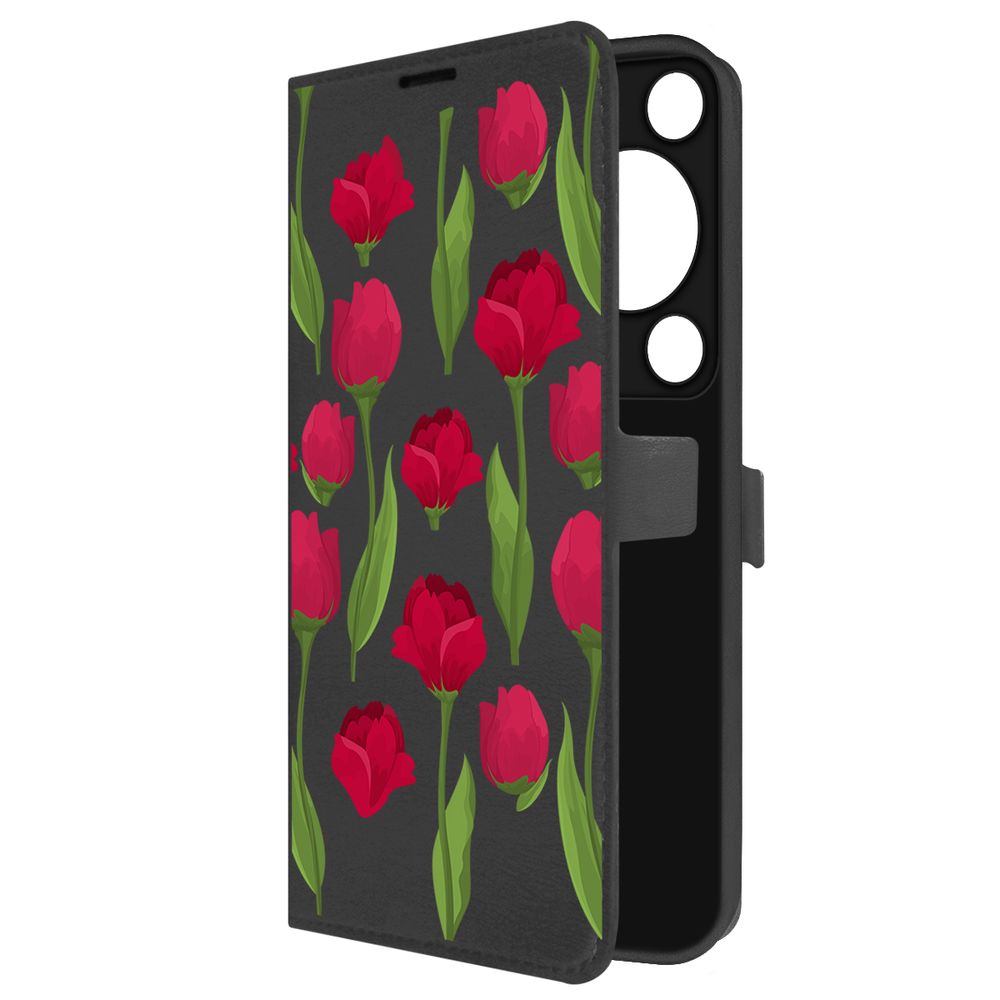

Чехол-книжка Krutoff Eco Book для Huawei Nova Y72s Розы паттерн (черный)