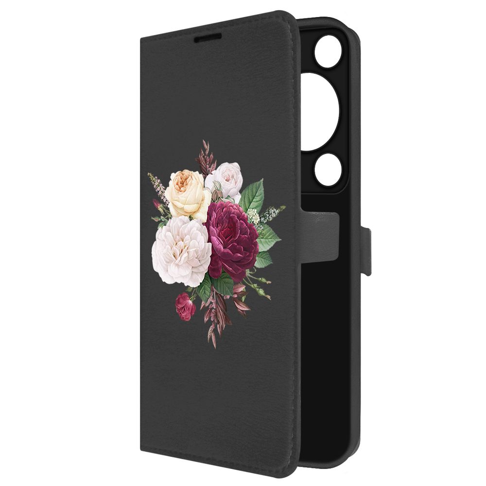 

Чехол-книжка Krutoff Eco Book для Huawei Nova Y72s Цветочная композиция (черный)