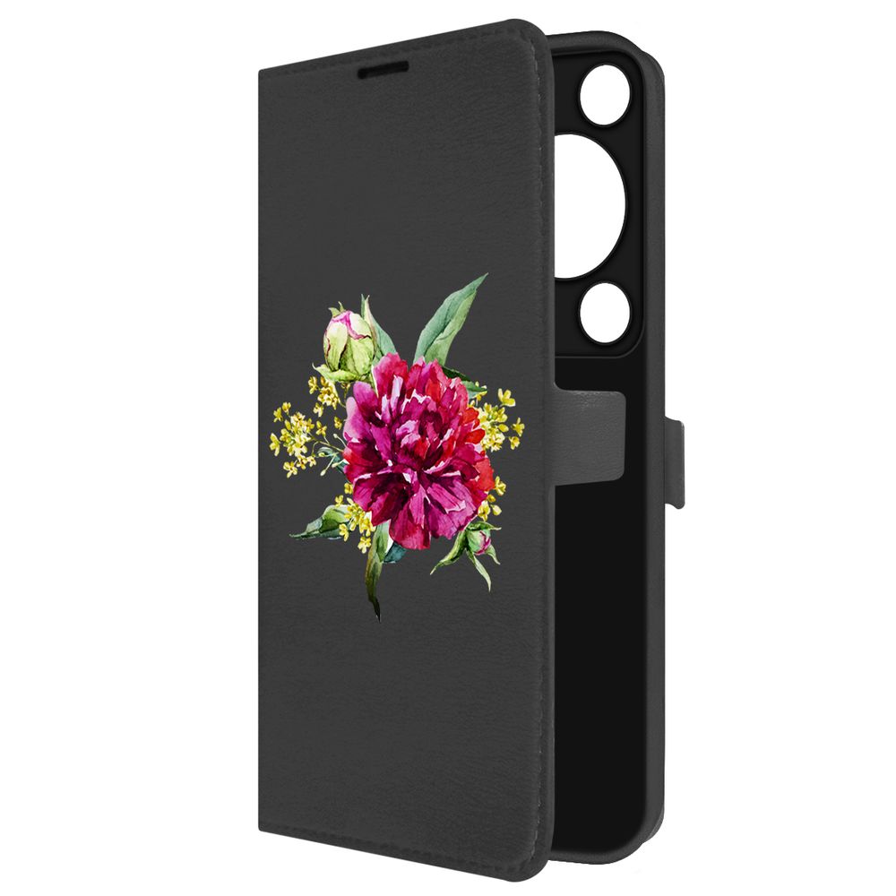 

Чехол-книжка Krutoff Eco Book для Huawei Nova Y72s Цветочная акварель (черный)
