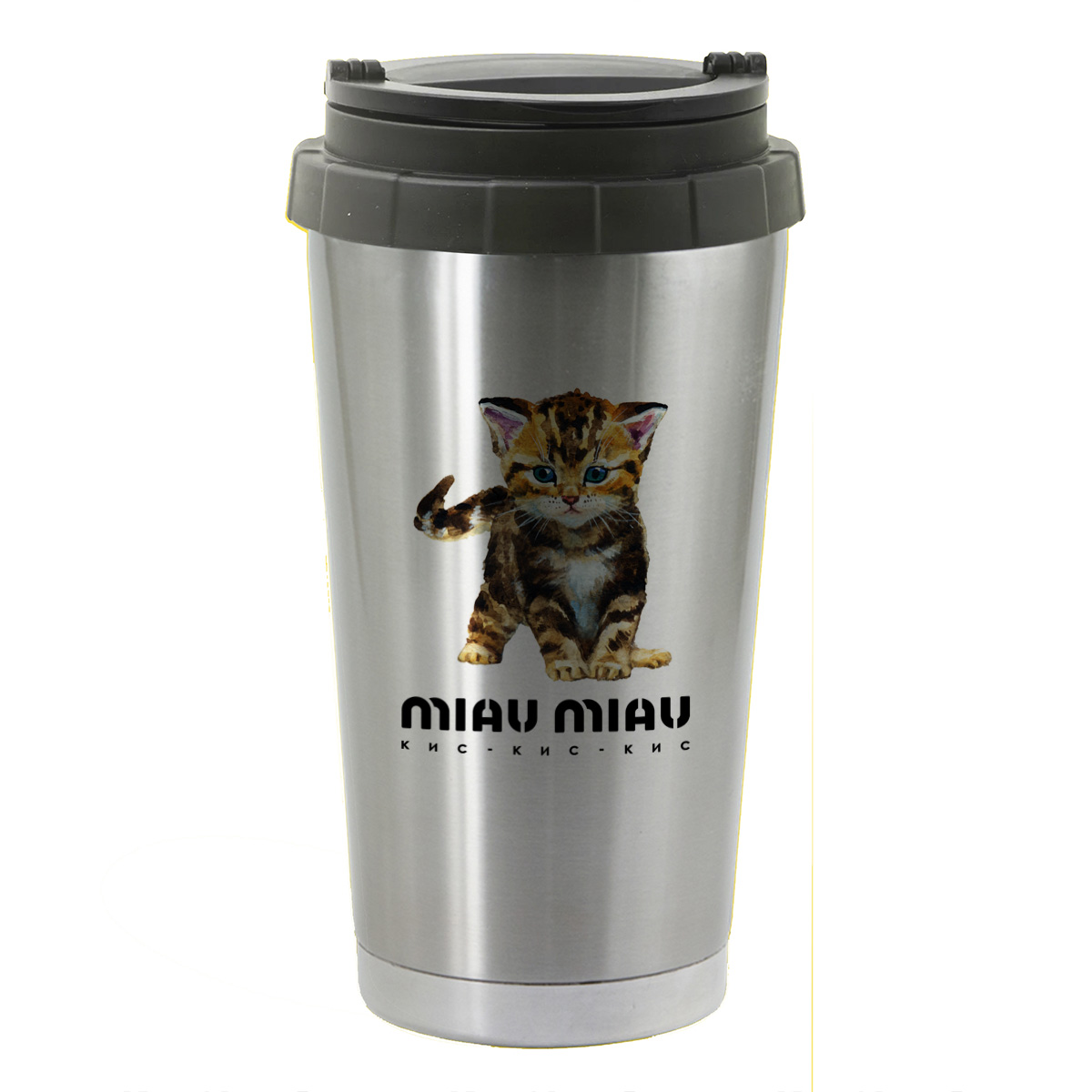 

Термостакан серый CoolPodarok Miau Miau. Кмс-кис-кис