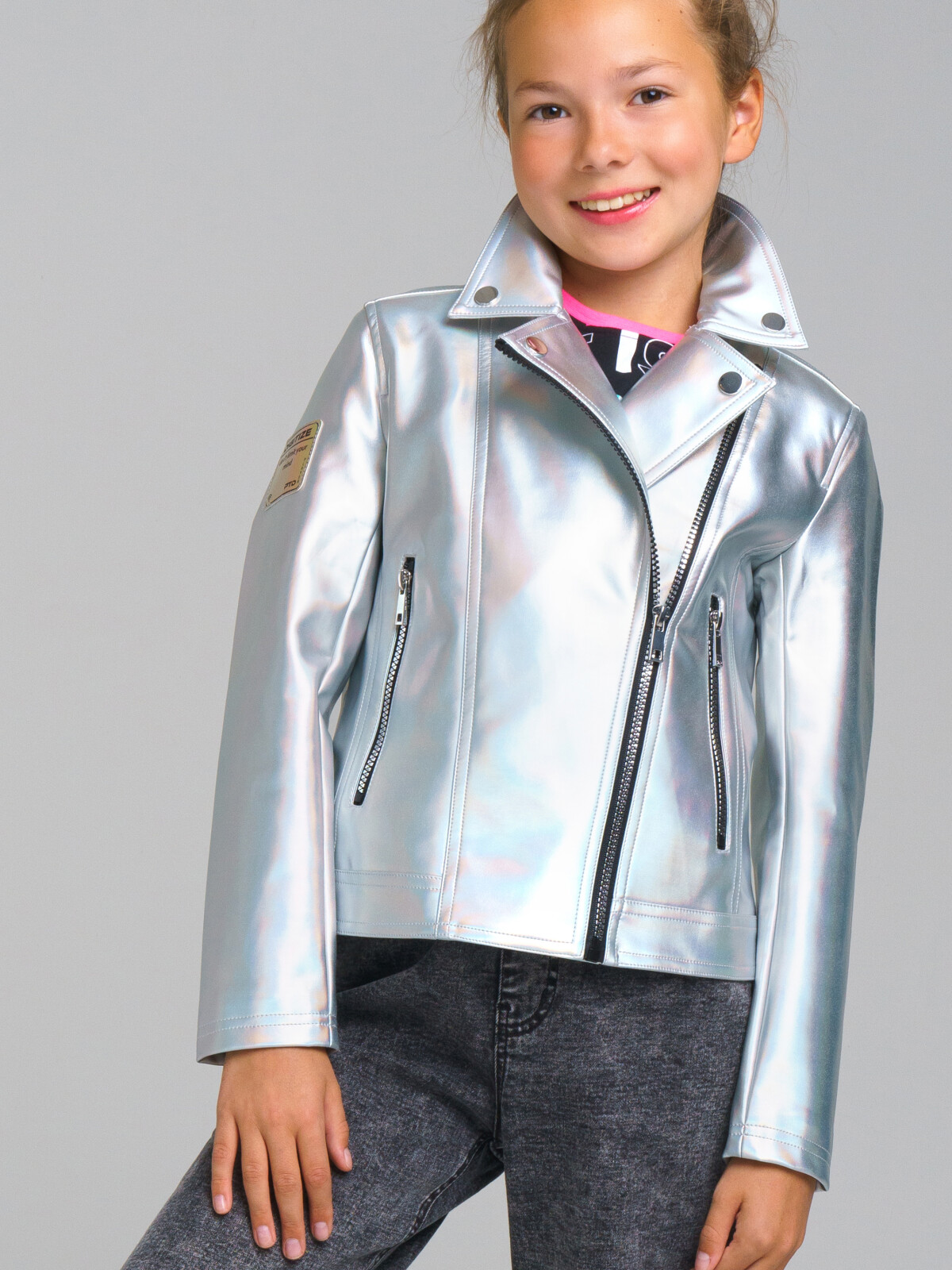 Куртка кожаная детская PlayToday 12321005, серебристый, 128