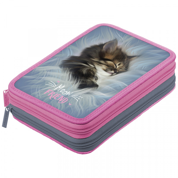 

Пенал 2 отделения 200*140*45 Berlingo "Meow friend 2" полиэстер, Разноцветный, на молнии