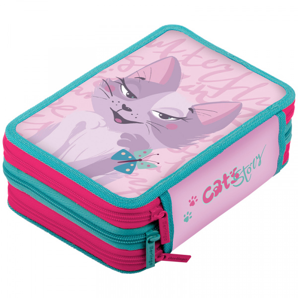 

Пенал 3 отделения 200*140*60 Berlingo "Princess cat 3" полиэстер, Фиолетовый